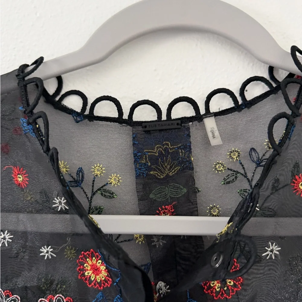 Elie Tahari Reina Embroidered Sheer Blouse size xs - Picture 11 of 13